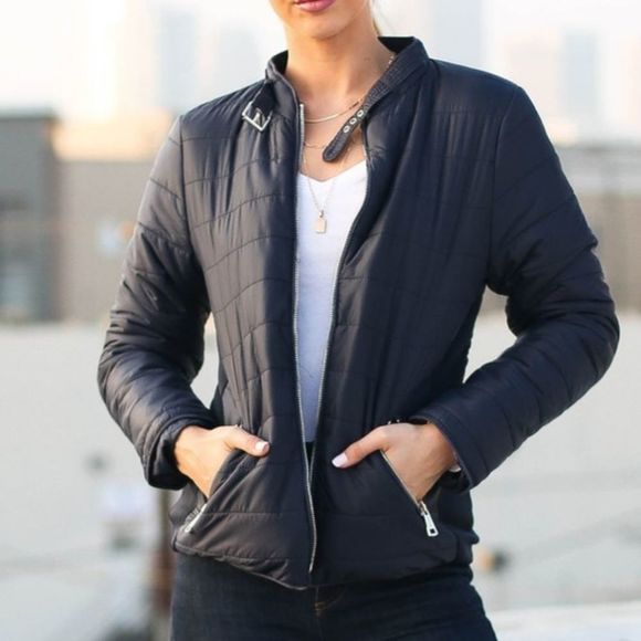 Beta House Jackets & Blazers - Black Quilted Puffer Jacket With Faux Fur Lining